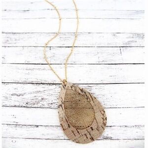 Ivory Cork & Goldtone Teardrop Pendant Necklace